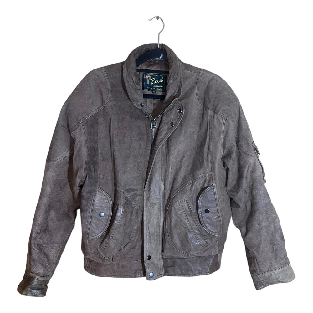 Reed sportswear Men’s vintage brown Genuine leather bomber jacket size XL